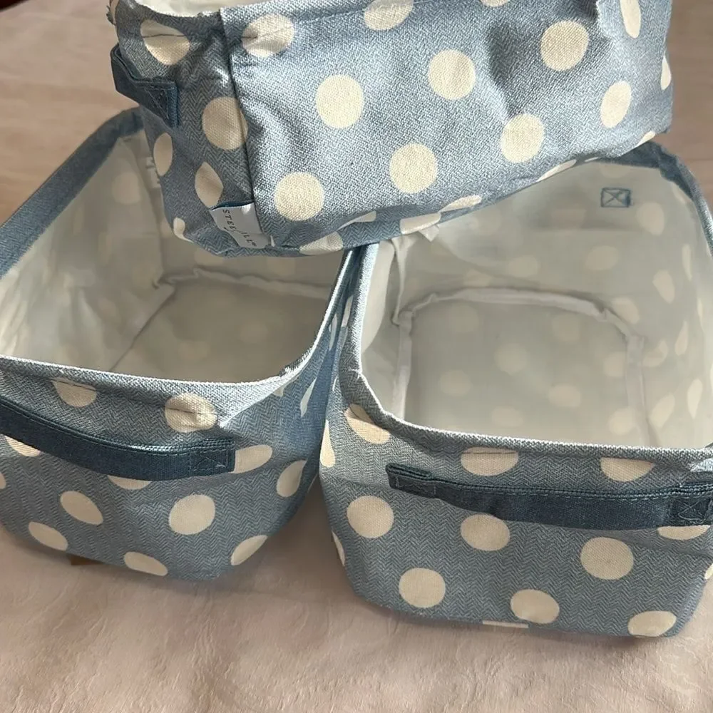 Steel Mill & Co. Storage Bin Set Of 3 Blue White Polka Dot Collapsible